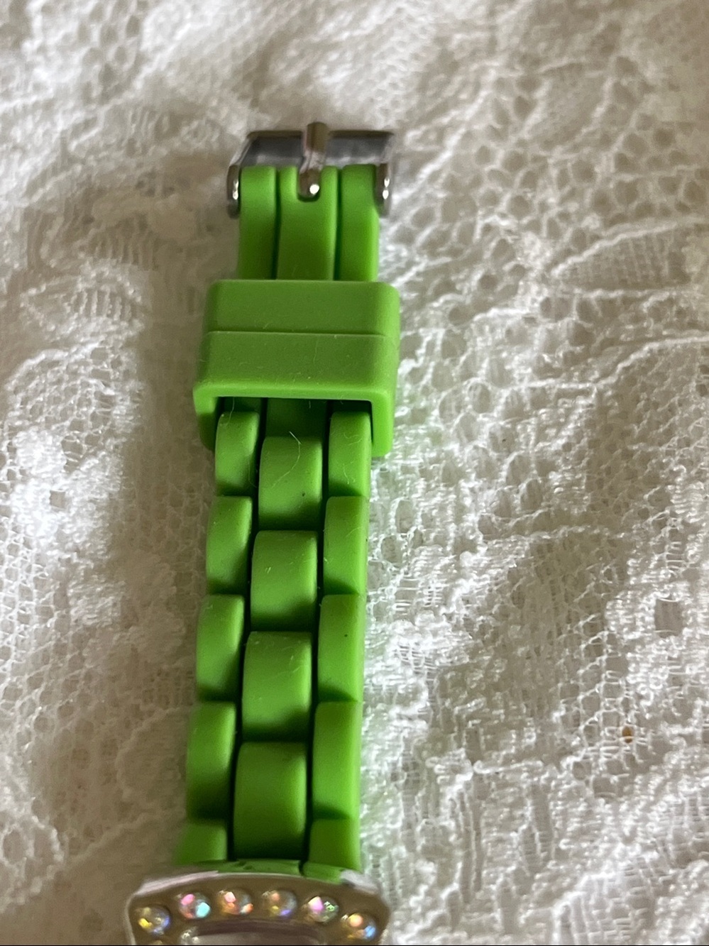 Geneva Silver-Tone Cross Crystal Watch with Bright Green Band - Picture 4 of 6